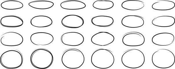 Poster - A set of hand-drawn circles.  Circle scribbles for passing a note. Circular logo design elements. Graffiti bubble vector illustration drawn with pencil or pen .