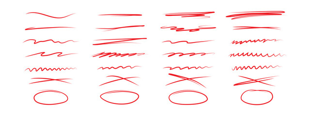 Poster - A set of hand lettering with a brush, emphasizing, strikethrough lines and ovals . Ornate swirls, decorative dividers. Underline stroke. Pencil or pen drawn lines. Vector collection of design elements