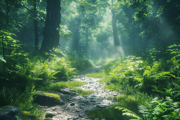 Poster - a virtual reality video simulating a walk through an ancient forest, offering an immersive nature ex
