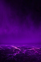 Wall Mural - fantasy neon scene, purple neon, cracks, smoke, reflection.
