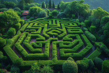 Poster - overhead shot of a maze garden, displaying the intricacy and playfulness of the design. concept of h
