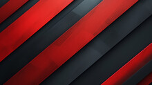 Abstract Modern Background Featuring Diagonal Red And Black Lines Or Stripes With A 3D Effect And A Metallic Sheen.