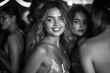 © Miss V - girls dancing and enjoying in a night club. Black and white photography. Generative AI