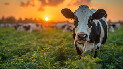 Wall Mural - a domestic cow grazing in a field