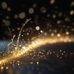 shiny trail of sparkles of gold wave and bokeh light . No compost words and two words word