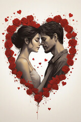 Wall Mural -  couple in love on the background of hearts graphics for Valentine's Day