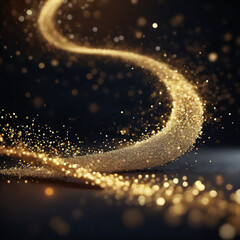 shiny trail of sparkles of gold wave and bokeh light . No compost words and two words word