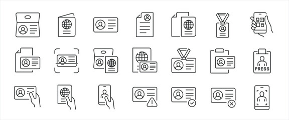 Wall Mural - identity simple minimal thin line icons. related id card, parrport, pass, document. editable stroke.