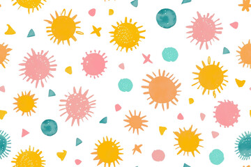 Wall Mural - Pastel Summer Pattern with Cute Suns