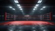 Illuminated empty red boxing ring. Concept of sports, competition, boxing, combat sports, training Sessions