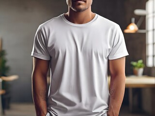 White T-Shirt Mockup design with blank white shirt, Man in shirt, Portrait of man