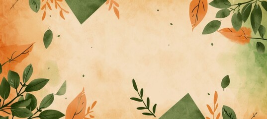 Wall Mural - a green and orange background with leaves and green triangles Generative AI