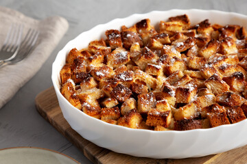 Wall Mural - Homemade Bread Pudding in a Dish, side view.
