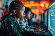 © ADDICTIVE STOCK - Young Girl Coding on Computer at School. Generative AI.
