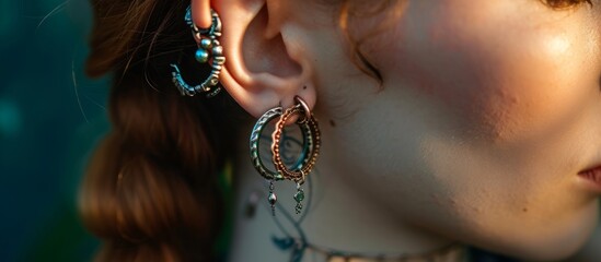 Canvas Print - Daith and lobe piercings shown in hoop photo.