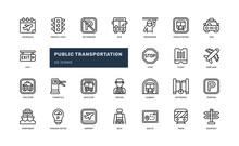 Public Transportation Mass Transport For Passenger And Road Sign Detailed Outline Line Icon Set