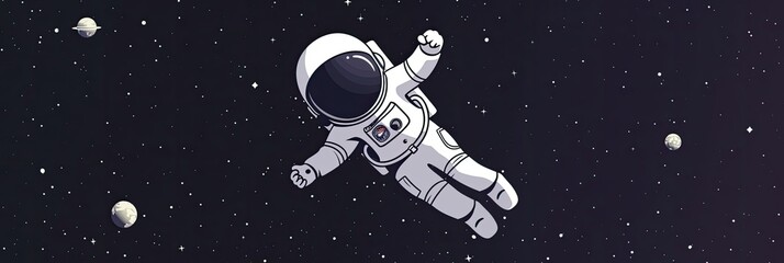 cute cartoon astronaut flying in zero gravity space