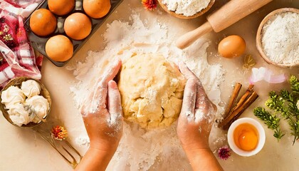 Wall Mural - Hand kneading the dough 