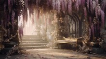 Wisteria Growing Over Secluded Courtyard 