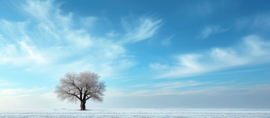 Wall Mural - Panoramic a lonely tree on a sunset winter with a beautiful sky background landscape. AI generated