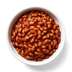 Wall Mural - Delicious Bowl of Baked Beans Isolated on a White Background