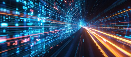 Futuristic technology background with abstract screen high speed motion blur. AI generated image