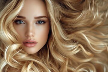 Poster - Beautiful model with long shiny curly hair