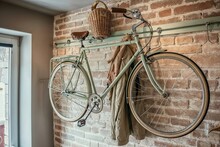 Bicycle Hanging From A Brick Wall