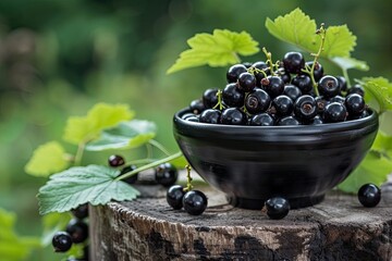 Poster - Black currants in a bowl on a stump