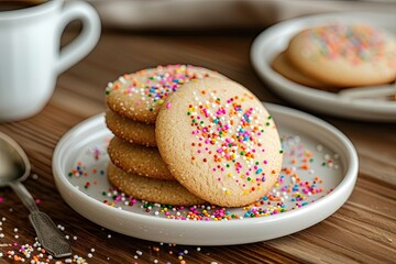 Wall Mural - Freshly baked dessert cookies with colorful sprinkles coffee treat