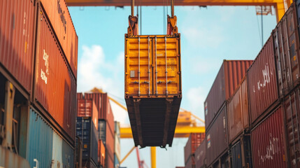 Wall Mural - A closeup of a container being lifted from a ship onto a waiting train showcasing the seamless transfer between water and rail transport in intermodal systems.