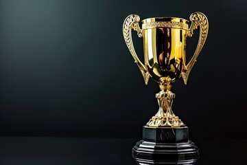Wall Mural - golden trophy isolated on black background representing success and achievement