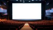 Empty white movie screen displayed in cinema theatre.