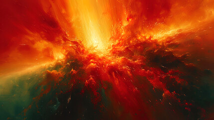 explosions in abstract form in orange and green shades, as if broken sparks of passi