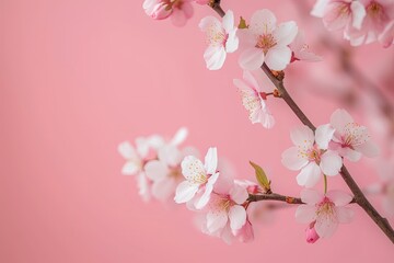 Poster - Pastel pink background with beautiful cherry blossom branch Japan s Sakura