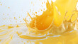 Close up splash of yellow milk, vanilla milkshake. 3d illustration, yellow Paint. 