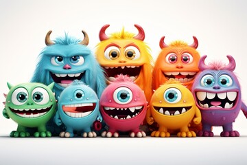 Wall Mural - Funny and cute colorful monsters with big open mouths as copy space. Cute Monsters Vector Set. Generative AI.