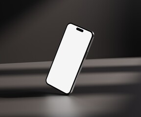 Wall Mural - Realistic Phone Mockup white blank screen with realistic light and shadow overlay on concrete dark scene 3D illustration Realistic rendering.