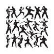 © MSTMIM - martial art Vector or karate silhouettes vector illustration Japan and  China traditional martial art. self-defense presentation symbols. body poses icons. Karate poses signs