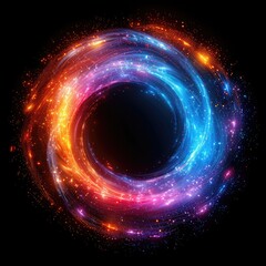 Canvas Print - abstract circular shape made by multicolor glowing light effect against black background