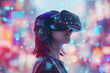 © おでんじん - デジタル世界のネオン光るVR体験をする人