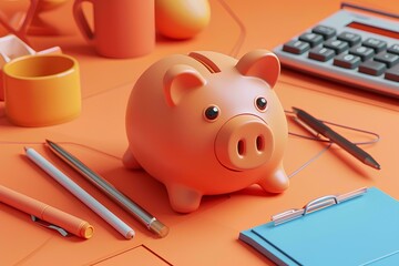 Wall Mural - piggy bank and calculator