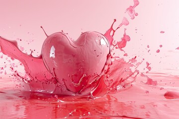 Wall Mural - beautiful big love heart isolated on pink splash background