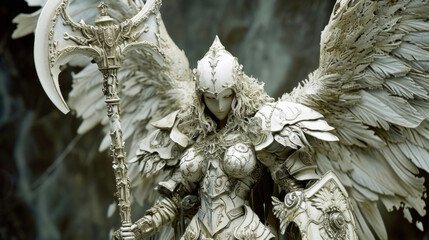Wall Mural - Armed with a mive battle axe and adorned in intricate armor this Gothic warrior angel radiates a sense of power and danger.