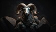 Ancient god. Statue of a ram on a black background