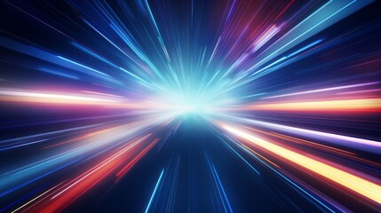 Poster - abstract geometric shapes in motion: light speed streak technology background