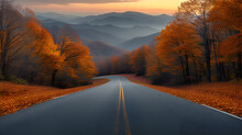 Mountain Road - Fall Day - Autumn - Peak Leaves - Golden Hour - Low Angle Shot - Cinematic - Inspired By The Beautiful Scenery Of  Western North Carolina 