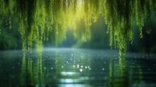 High-Angle Serenity Surrounding A Reflective Pond, Defocused Magic Adding A Dreamy And Tranquil Aura To The Contemplative Scene. Made With Generative AI Technology