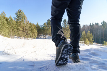 Canvas Print - Mens foot steps in the winter forest 