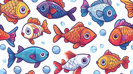 Wall Mural - Fish Pattern in Cartoon Style